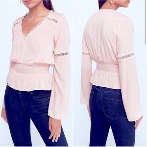 Express Top Long Flared Sleeves, pretty Pink with cinched waist, Small CL-3
